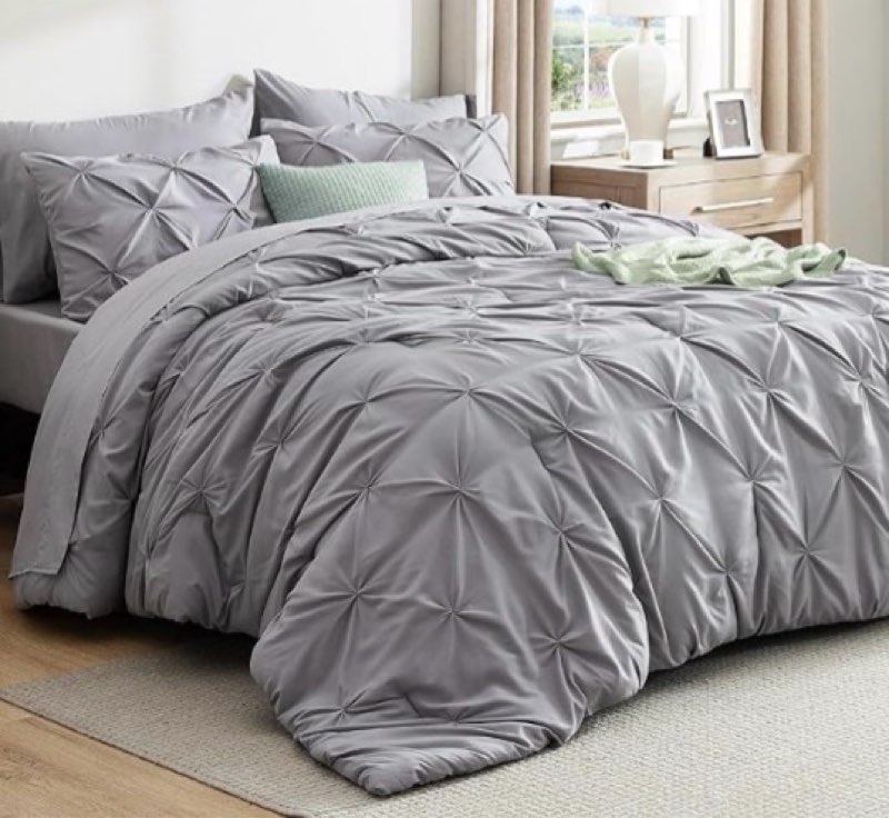 bedsure full comforter set grey - bed in a bag full size bedding set 7 pieces, gentlesoft™ pintuck bed set gift for family, pinch pleat grey comforter with sheets, pillowcases & shams