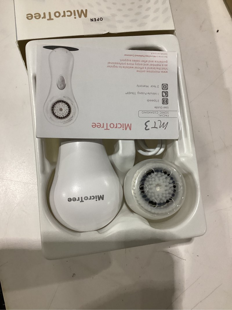 Condition photo showing item condition for microtree electric facial cleansing brush, ultrasonic vibrating face brush, 2 speeds for gentle clean, rechargeable face scrubber exfoliator waterproof sonic face brushes for cleansing white