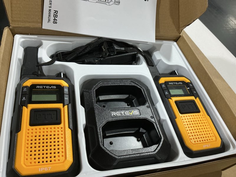 Condition photo showing Good Condition for retevis rb48 waterproof walkie talkies, heavy duty two way radio, advanced triple proof, vibration call, usb-c, sos,2000mah, noaa, 2 way radio(2 pack) yellow without earpieces