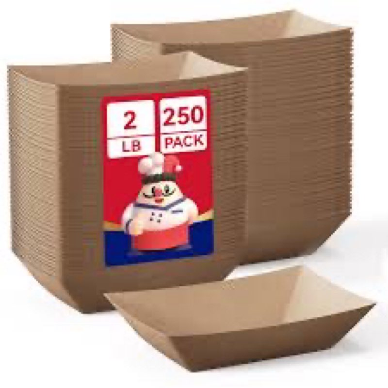 JOLLY CHEF 2lb Paper Food Trays, 250 Pack Paper Food Boats Disposable Serving Boats for Gameday,Food