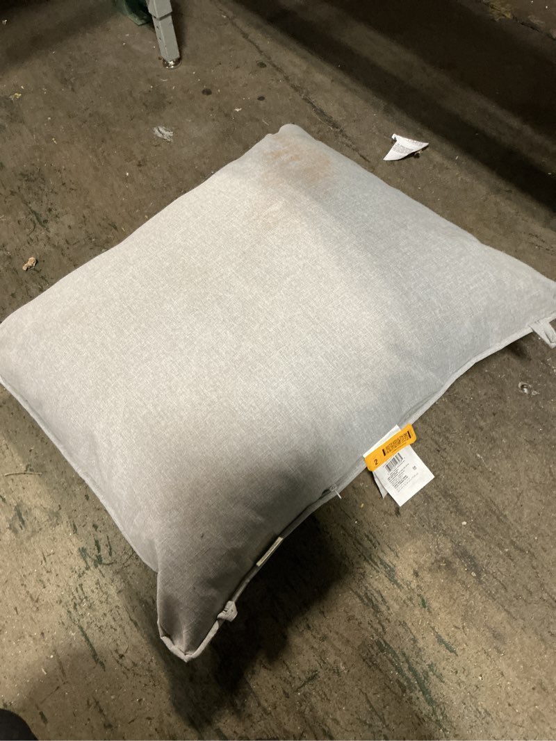 Condition photo showing As Is for (missing pieces ) mallen + roth with stainmaster stainmaster 25-in x 25-in 2-piece grey madera linen deep seat patio chair cushion