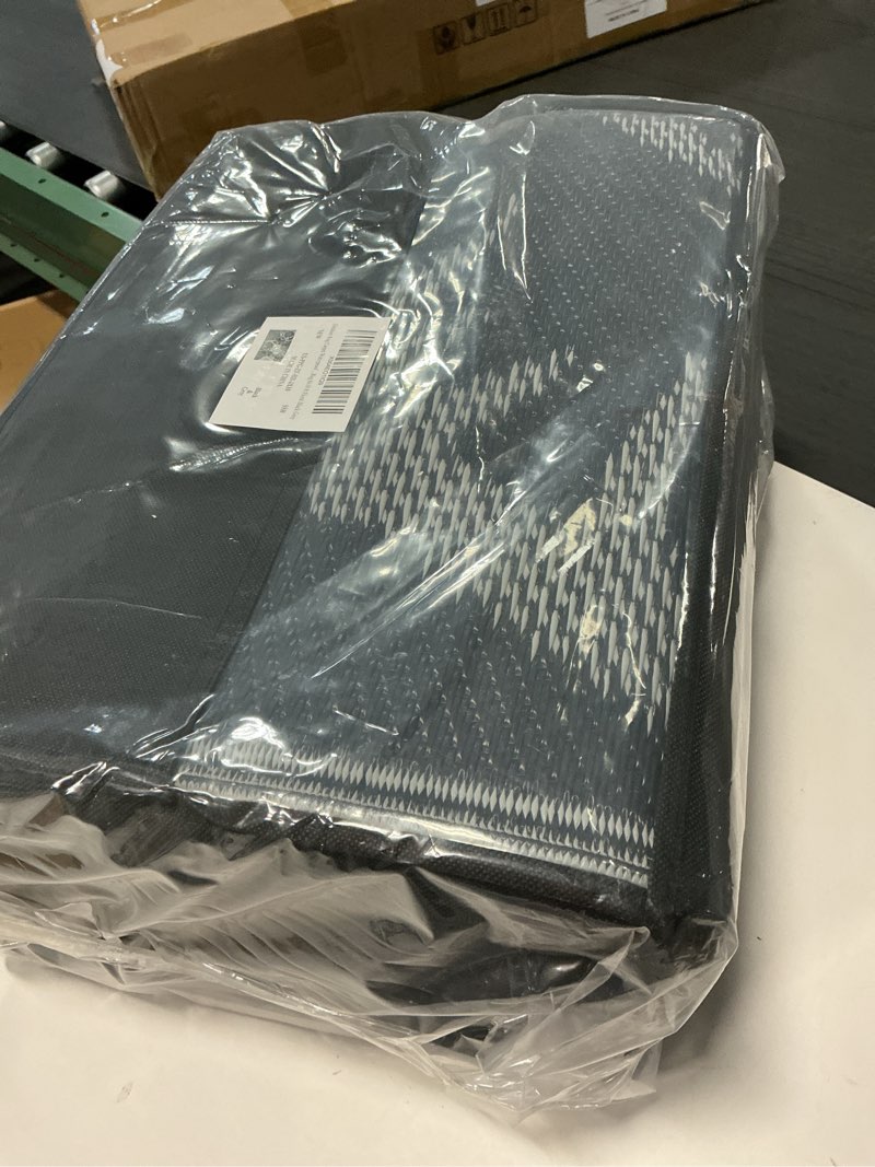 Condition photo showing New/Like New for MontVoo Outdoor Rug 8x10 ft Waterproof Patio Rug-Outdoor Carpet Mat Reversible Plastic Straw Outside Outdoor Rug for RV Camping Picnic Beach Balcony Backyard Pool Deck Porch Farmhouse Floral Black Black&grey 8' x 10' (Rectangular)