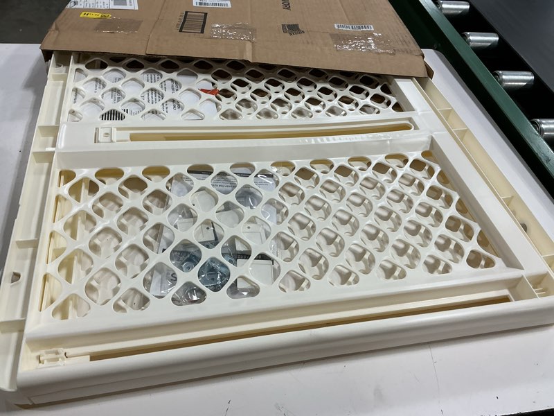 Condition photo showing Good Condition for toddleroo by north states - supergate ergo baby gate: plastic baby gate for stairs & doorways - adjustable indoor safety gate - made in usa - 26 to 42 inches wide - 26 inches tall - ivory