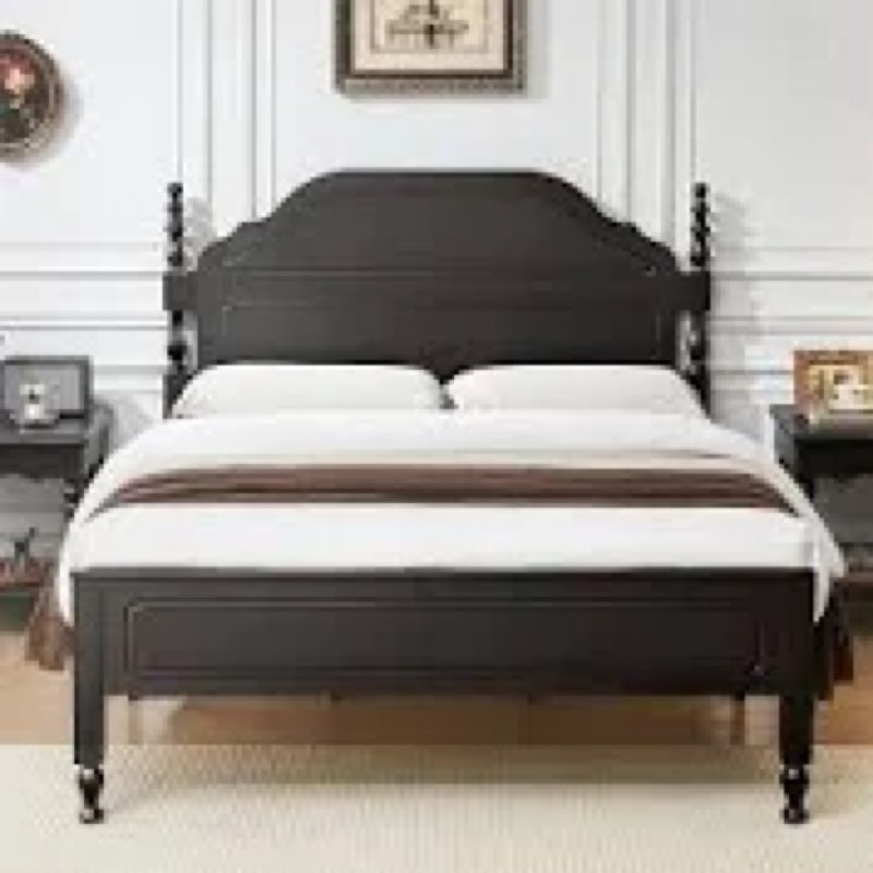 Queen Solid Wood Bed Frame with Spindle Design
