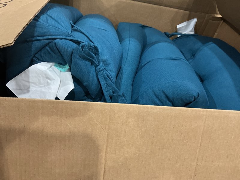 Condition photo showing Good Condition for qilloway outdoor seat/back chair cushion tufted pillow, spring/summer seasonal replacement cushions - pack of 4 (peacock blue)