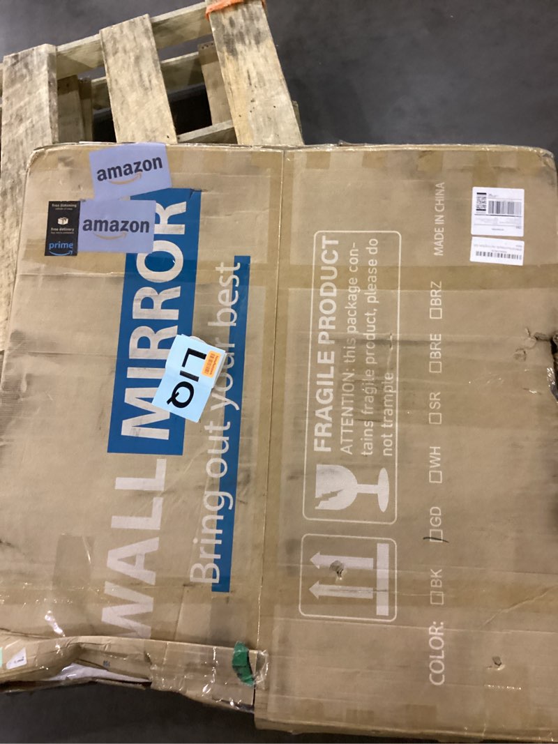 Condition photo showing As Is for Round Wavy Mirror, 20 Inch Metal Frame Circle Mirror, Round Wall Mounted for Entryway, Bathroom, Vanity, Living Room, Gold Gold 20"L x 20"W