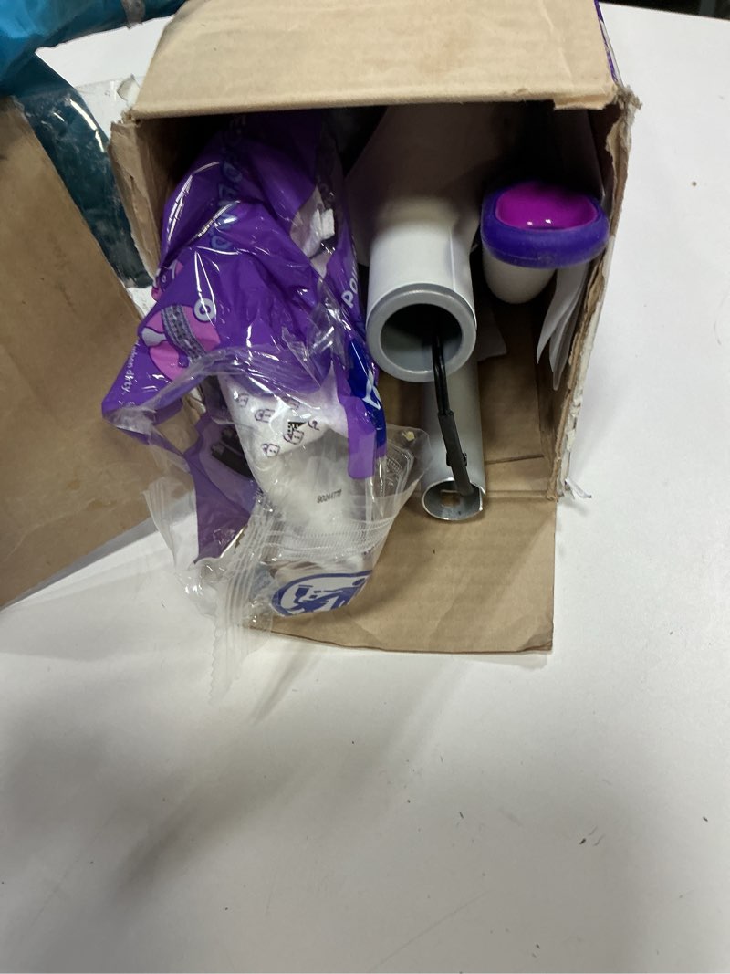 Condition photo showing As Is for Swiffer PowerMop Multi-Surface Mop Kit for Floor Cleaning, Includes PowerMop, 2 Mopping Pad Refills, 1 Cleaning Solution with Fresh Scent and 2 Batteries Purple and White