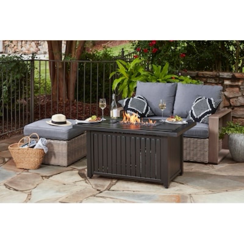 allen + roth 48-in w 40000 maximum btus steel rectangle liquid propane fire pit table