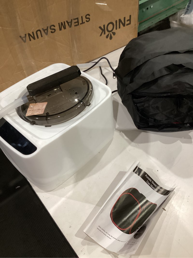 Condition photo showing As Is for portable steam sauna tent w/ 9 heat levels & chair - home spa detox