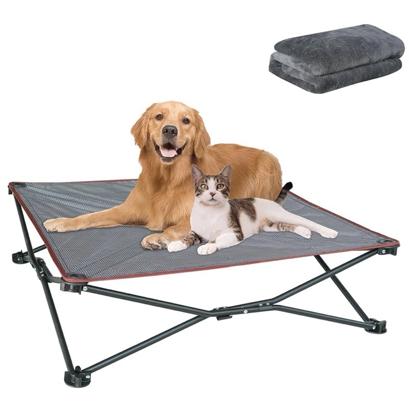 unp Outdoor Dog Bed - Portable, Elevated Camping Dog Cot for Indoor, Courtyard & Travel, Breathable Textilene Mesh, Comfortable with Removable & Washable Cover (grey , S) S 