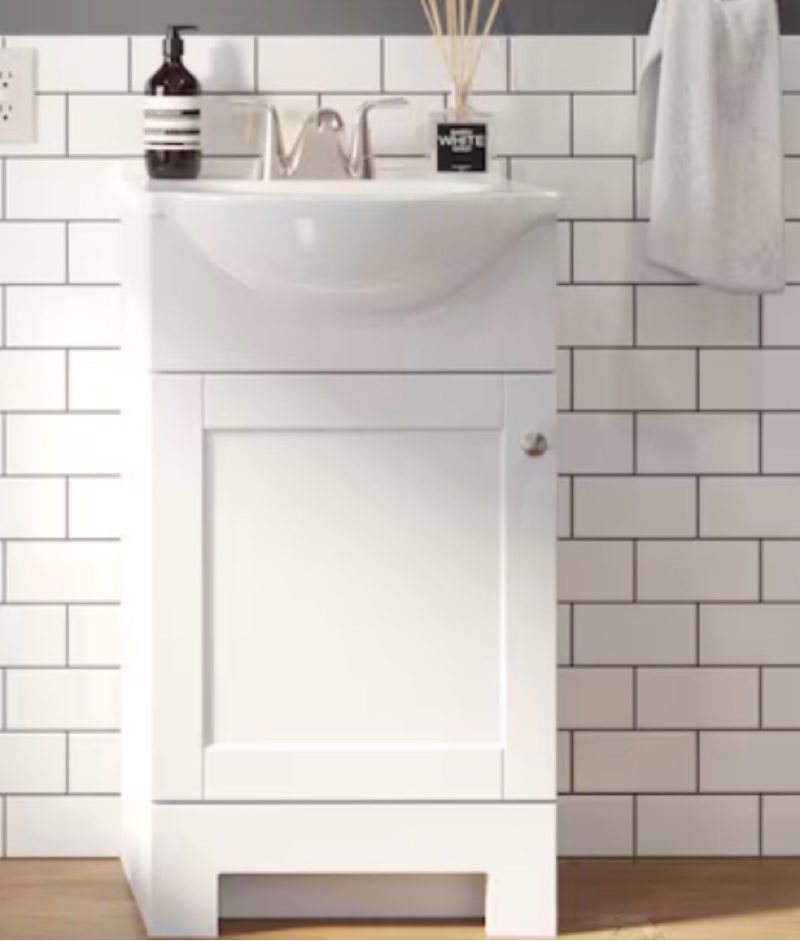  project source euro 18-in true white single sink bathroom vanity with white cultured marble