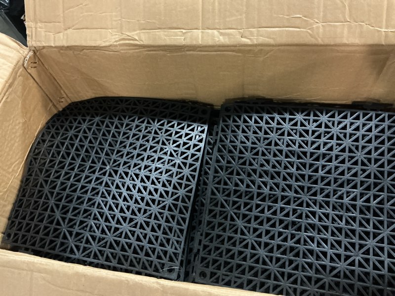 Condition photo showing Good Condition for vevor interlocking tile 55pcs black, drainage tiles 12\" x 12\" splicing, soft pvc interlocking drainage floor tiles, non-slip drainage holes for restroom, bathroom, kitchen, pool, wet areas black 12\"l x 12\"w x 0.6\"th 30