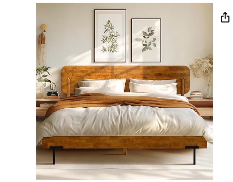 (Imcomplete: Similar Product: 2 BOXES PICKUP)Acacia Frida Queen Bed Frame with Headboard Solid Wood Platform Bed, Tall Headboard Natural Wood Bed Compatible with All Mattress Types, No Box Spring Needed Quick & Easy Assembly, Caramel