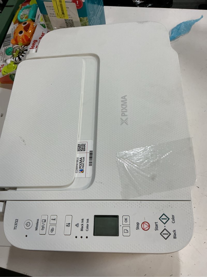 Condition photo showing As Is for pixma ts3722 wireless all-in-one home printer with scanner and copier, with pg-275 and cl-276 inks