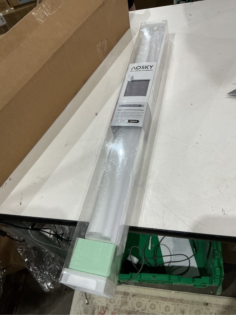 Condition photo showing Good Condition for aosky cordless roller shades blackout blinds for windows room darkening rolled up shades with spring system, uv protection window shades door blinds for home and office (23" w x 72" h, white) 23"w x 72"h white
