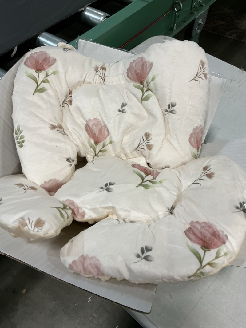 Condition photo showing Good Condition for infant car seat insert with 2 strap pads, super soft carseat head and body support for baby boys and girls, reversible newborn car seat insert cushion for strollers, bouncers, swing, simple flowers simple floral