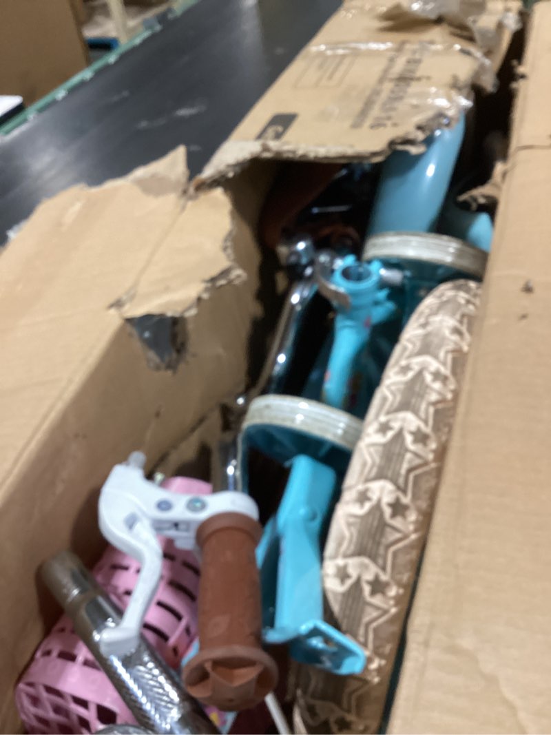 Condition photo showing As Is for joystar little daisy kids bike for girls boys ages 2-7 years, 12 14 16 inch girls bikes with doll bike seat & streamers, boys bike with flag & number plate, multiple colors littledaisy-blue 16 inch with training wheels