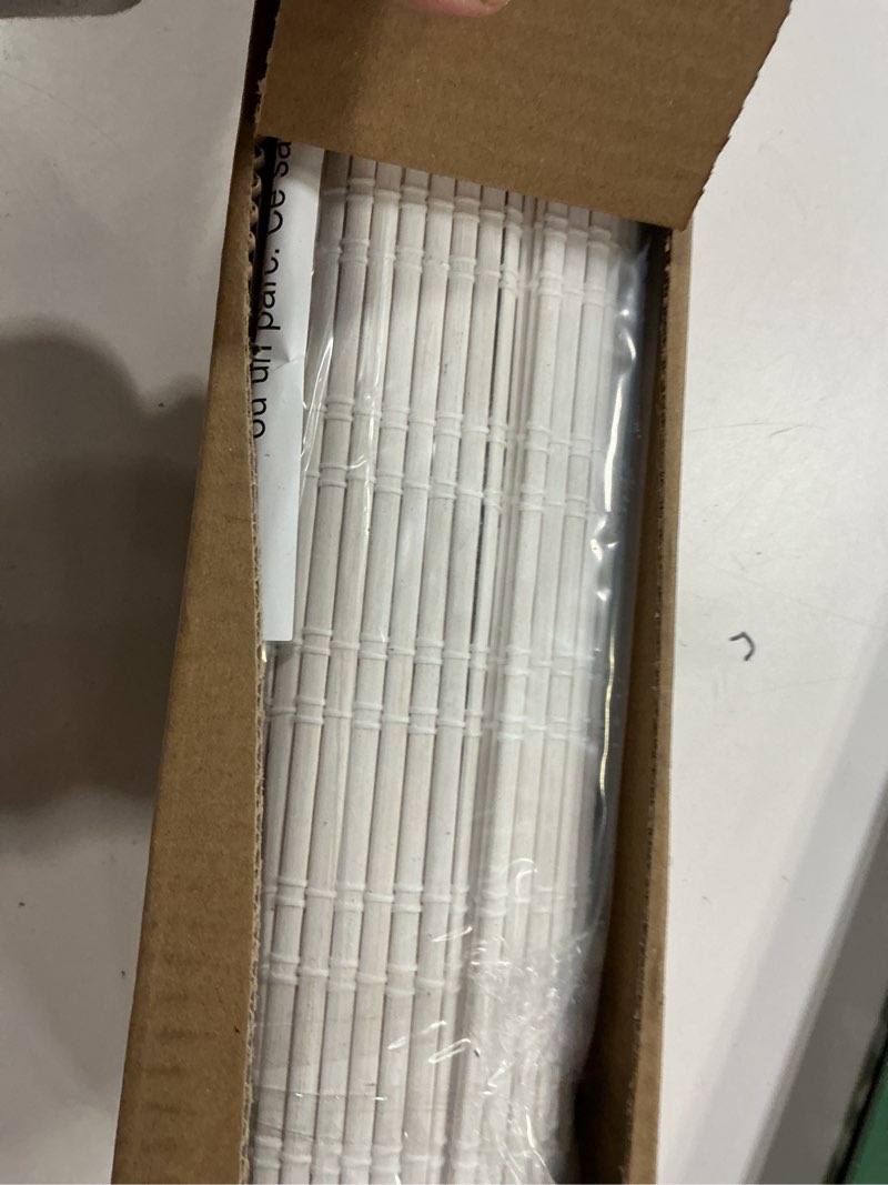 Condition photo showing Good Condition for LazBlinds No Tools No Drill Cordless Bamboo Roman Shades, Light Filtering Window Treatment, Roll Up Bamboo Blinds for Window 26'' W x 64'' H, Ceylon Vintage White Ceylon Vintage White 26'' W x 64'' H