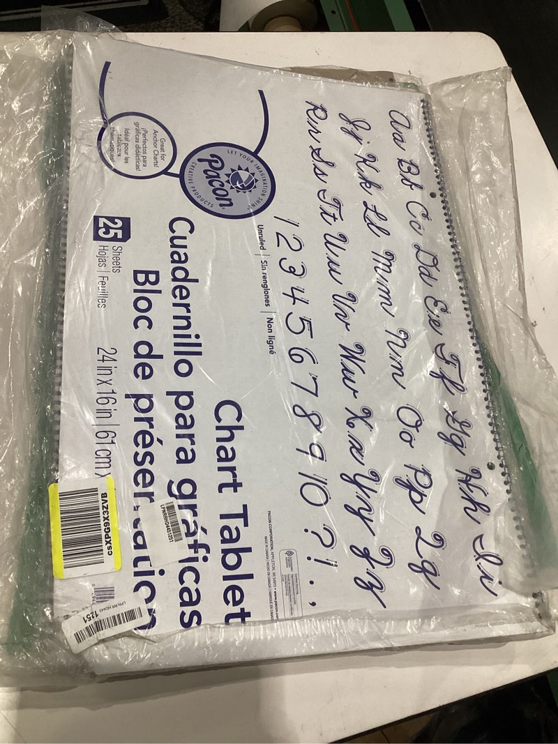 Condition photo showing Good Condition for pacon chart tablet, cursive cover, unruled 24" x 16", 25 sheets
