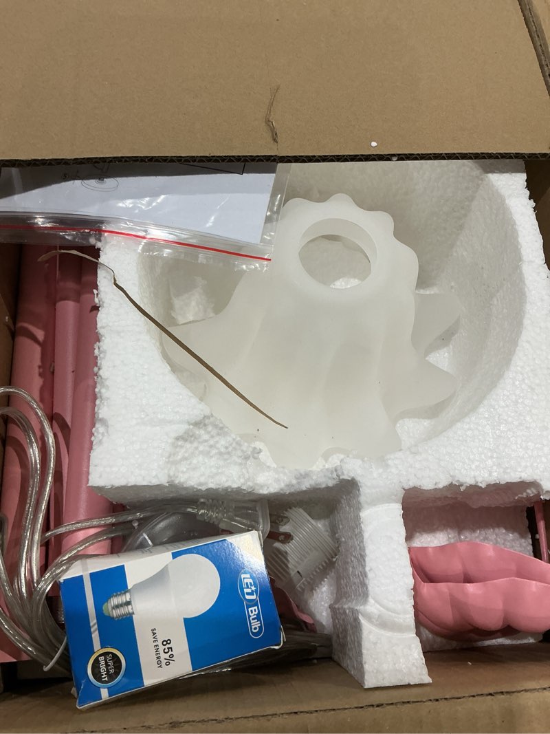 Condition photo showing Good Condition for HMVPL Pink Flower Floor Lamp, Floral Standing Lamp with 2 LED 5W Blubs, Foot Switch, Modern Corner Tall Lamp with Acrylic Shade, Girls Cute Floor Lamp for Living Room Bedroom Office Kids Reading