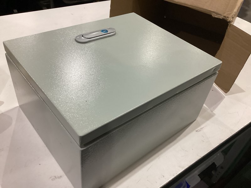 Condition photo showing As Is for outdoor electrical box 12 x 10 x 6''d nema 4x enclosure steel box, waterproof & dustproof outdoor/indoor lockable electrical junction box, with mounting plate