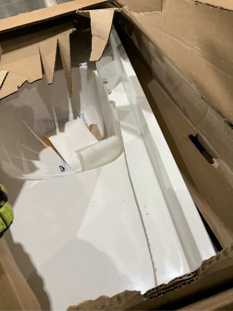 Condition photo showing As Is for project source dover 36-in light gray single sink bathroom vanity with white cultured