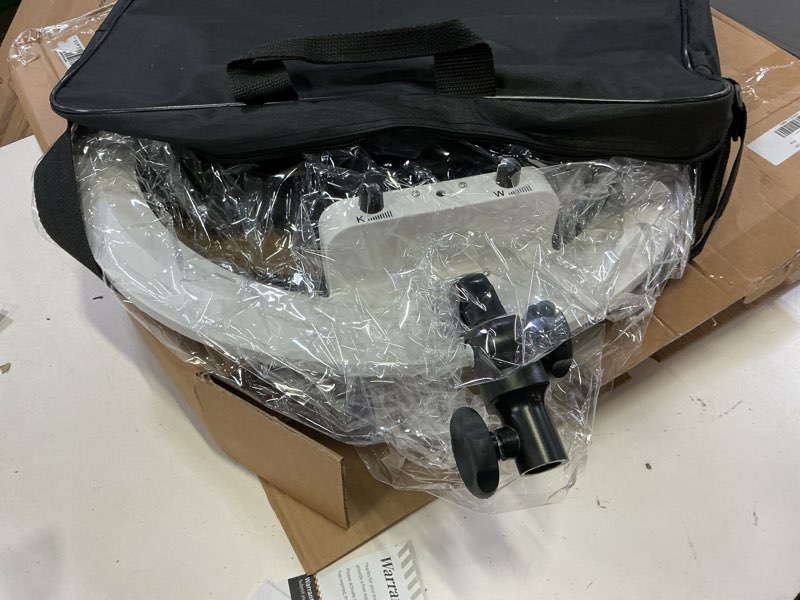 Condition photo showing Good Condition for ring light with stand, 19in led selfie circle light, max 8ft/2.5m tripod stand, 3 holders for iphone, remote control, 6300k color temperature for live streaming, barber, makeup, youtube, tiktok white