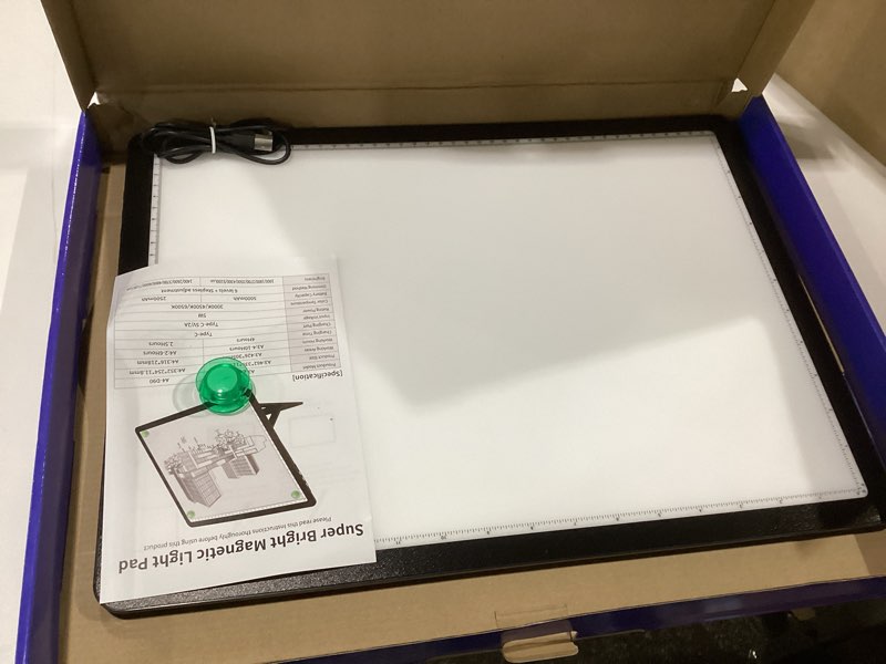 Condition photo showing As Is for elice rechargeable a3 light pad wit, magnetic led light board with physical button, super bright diamond art light pad, ultra-thin light box for tracing, weeding, diamond painting -black black a3 with carry bag, similar to stock photo, carry bag not included