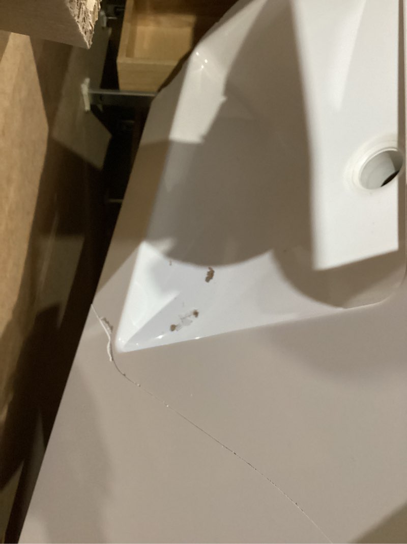 Condition photo showing As Is for style selections kirkman 48-in white single sink bathroom vanity with white cultured marble top