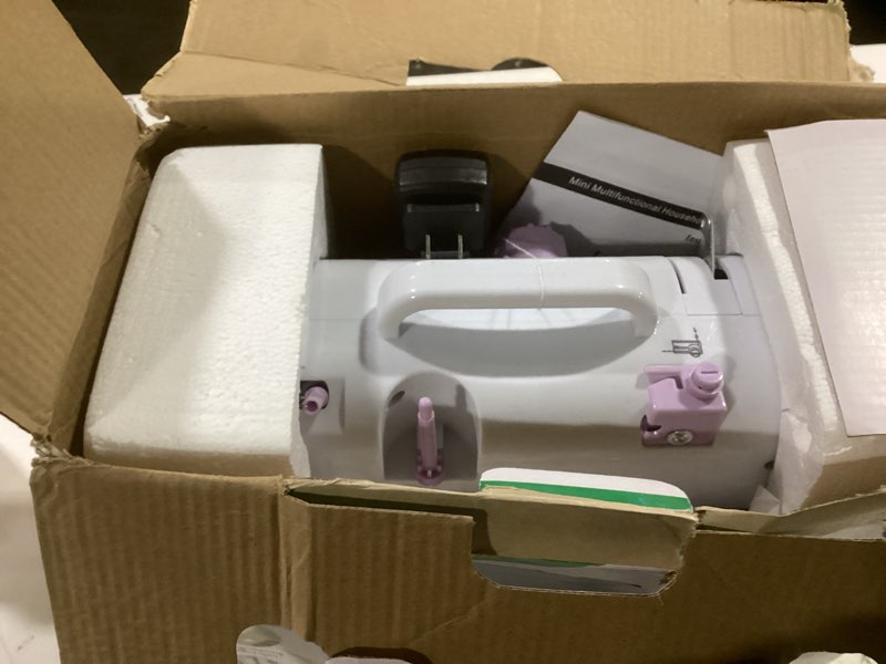 Condition photo showing Good Condition for Mini Sewing Machine for Beginners, Portable Electric Sewing Machine with Dual Speed, 12 Built-in Stitches, Foot Pedal, and Accessories Kit for Home DIY Projects & Gift White and Light Purple