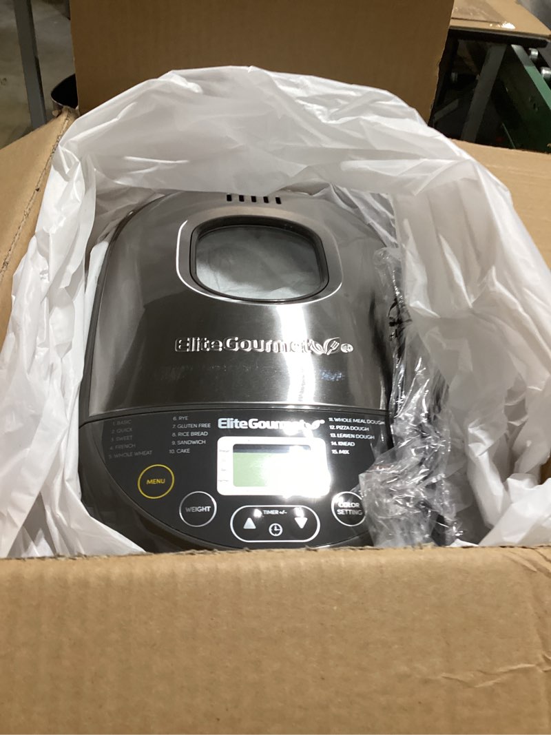Condition photo showing As Is for Elite Gourmet EBM8103SS Programmable Bread Maker Machine, 3 Loaf Sizes, 19 Menu Functions Gluten Free White Wheat Rye French and more, 2 Lb, Stainless Steel