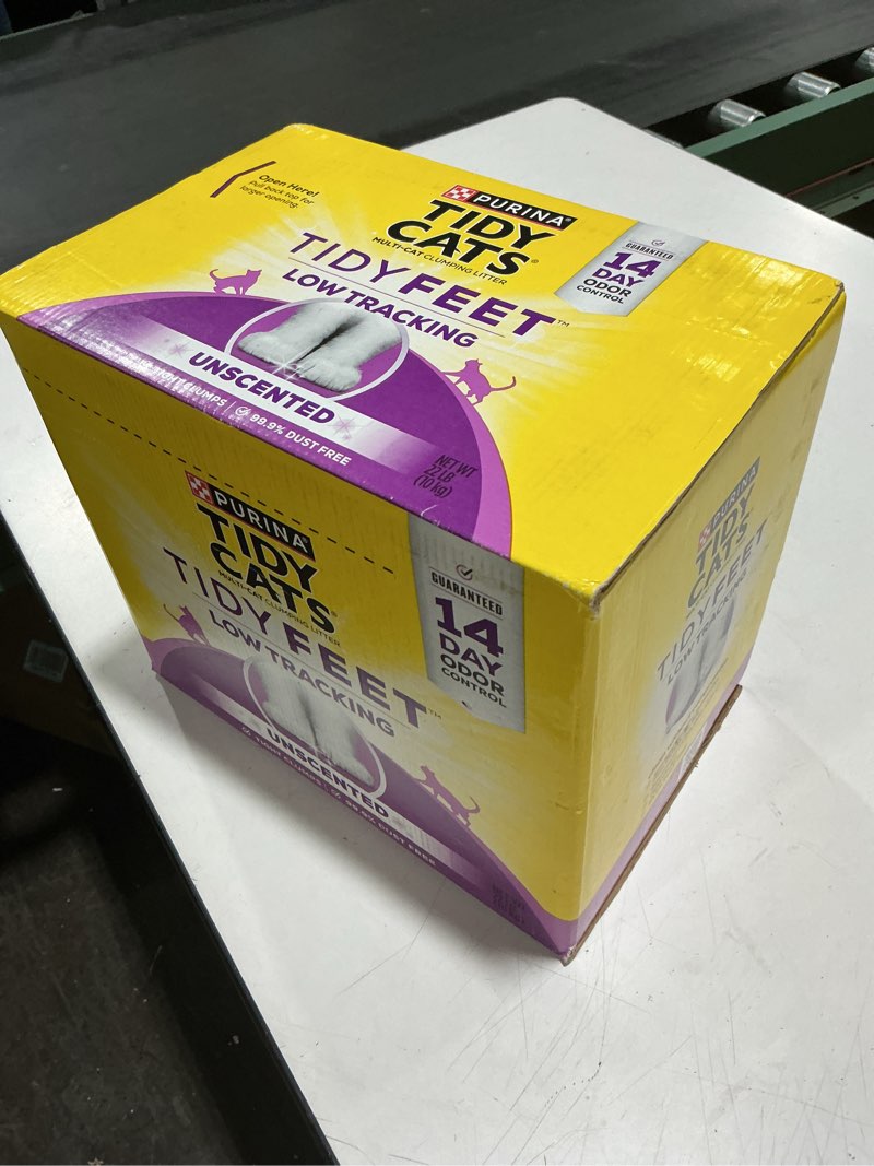 Condition photo showing New/Like New for Purina Tidy Cats Tidy Feet Clumping Low Tracking Cat Litter with Odor Control – Unscented - 22 lb. Box