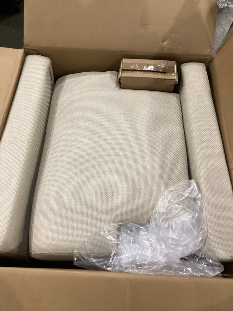 Condition photo showing As Is for COLAMY Accent Chair ONE for Living Room, Modern Upholstered Fabric Accent Armchair with Back, Soft Single Sofa Chair with Arms for Bedroom/Office/Reception Room, Oatmeal Oatmeal Set of 2