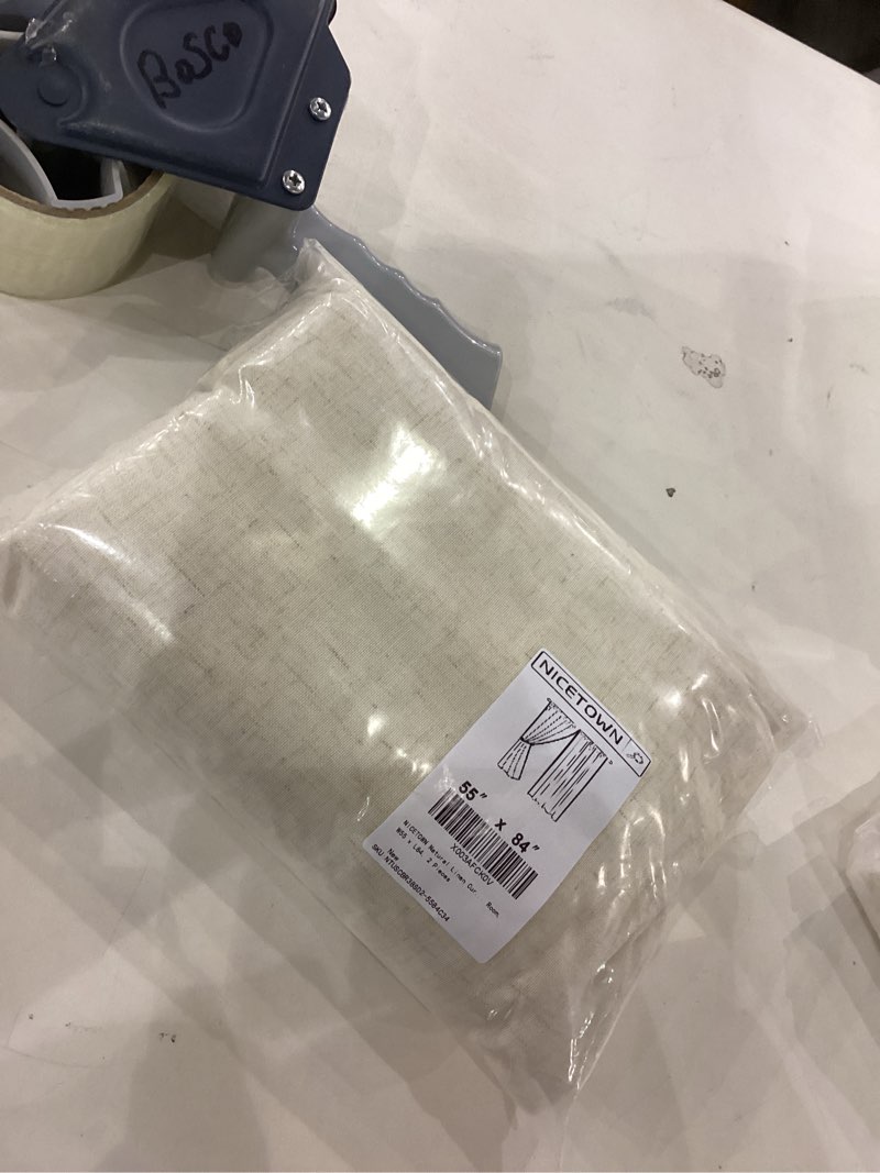 Condition photo showing New/Like New for NICETOWN Natural Linen Curtains & Drapes for Windows 84 inch Long, Rod Pocket & Back Tab Thick Flax Semi Sheer Privacy Assured with Light Filtering for Bedroom/Living Room, W55 x L84, 2 Pieces Natural 55"W x 84"L (Pack of 2)