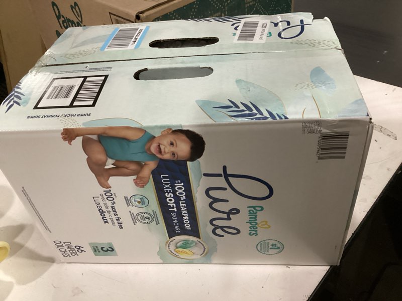 Condition photo showing New/Like New for pampers pure protection baby diapers, size 3 (16-28 lbs), 66 count, up to 100% leakproof, premium plant-based skin protection, hypoallergenic soft diapers size 3 66