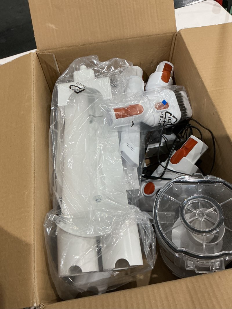 Condition photo showing As Is for tikom v500 cordless vacuum cleaner for home, 40000pa/450w stick vacuum with led touch screen, charging wall dock, anti-tangle, lightweight handheld vacuum for pet hair, hard floor, carpet orange&white