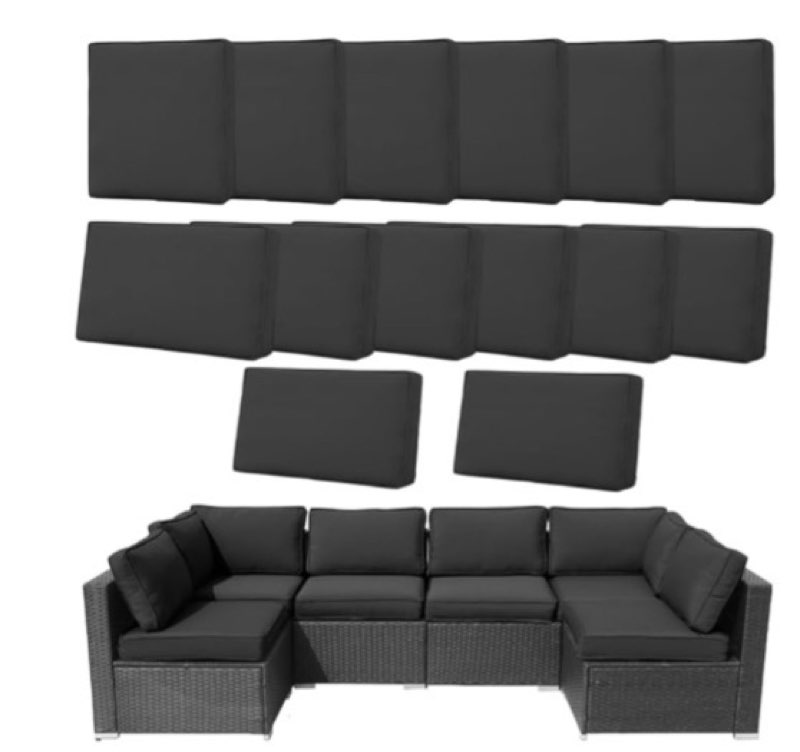 14Pcs Outdoor Cushion Covers Replacement Washable w/Zipper for 6-Seaters Sofa Patio Slipcovers Set Seat and Back Covers Only-23.6x23.6x4inch Black 23.6x23.6inch
