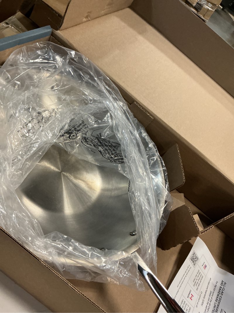 Condition photo showing As Is for all-clad d3 3-ply stainless steel fry pan 12 inch induction oven broiler safe 600f pots and pans, cookware silver stainless steel 12" fry pan