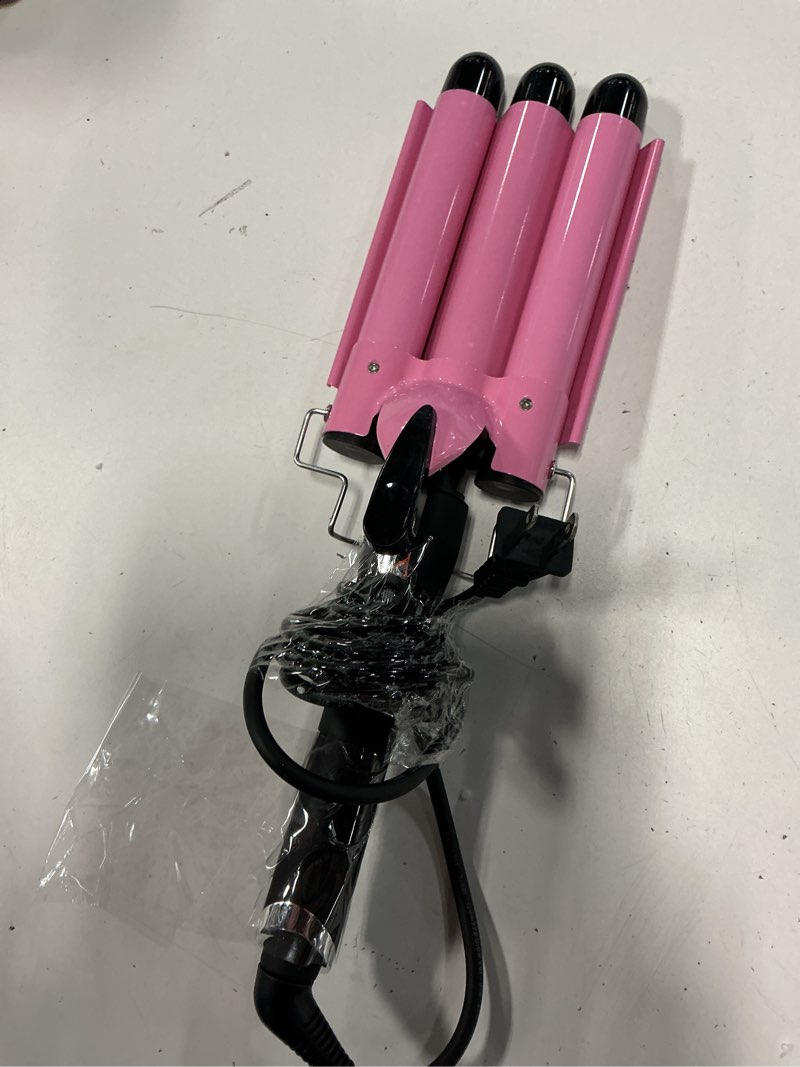 Condition photo showing As Is for top4ever 3 barrel curling iron, 1 inch crimper hair tool,crimping waver for women beach waves with two temperature settings, pink