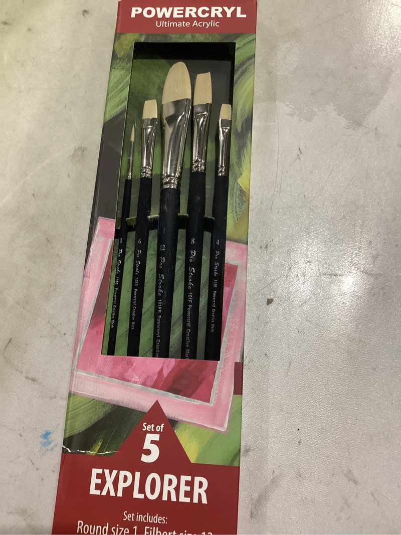 Condition photo showing Good Condition for creative mark pro-stroke powercryl acrylic paint brushes - explorer value set of 5 assorted shapes, 
