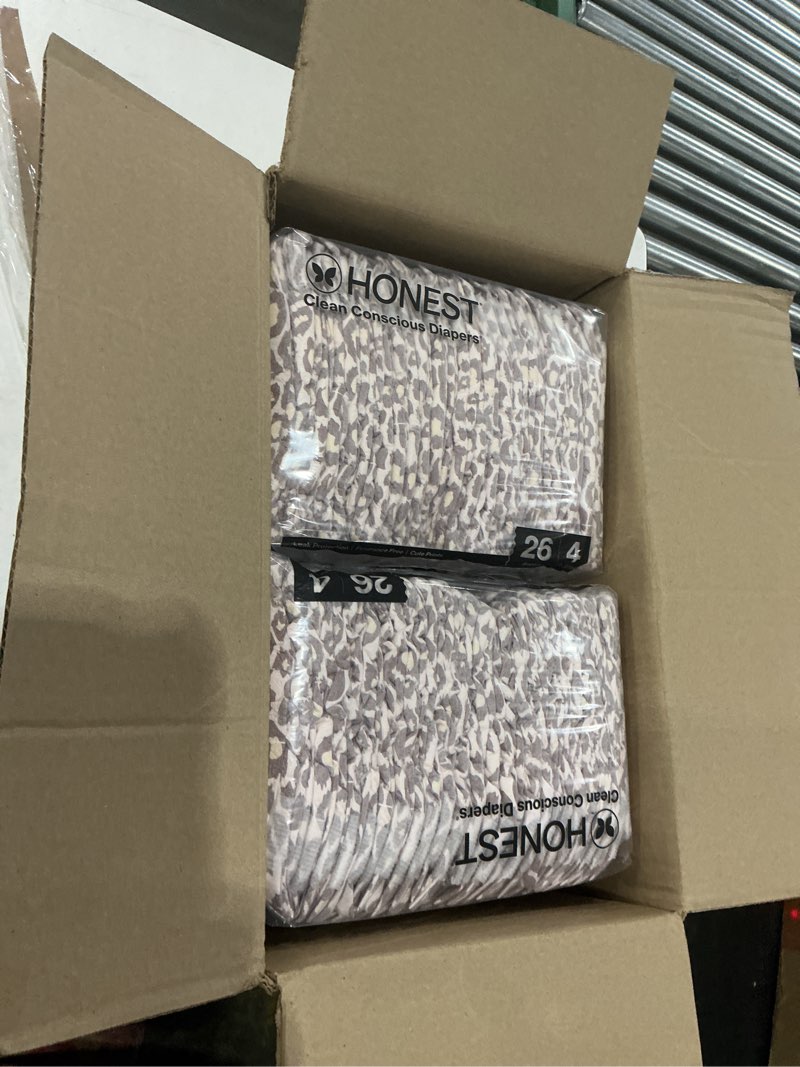 Condition photo showing New/Like New for the honest company comfort dry disposable diapers for sensitive skin, hypoallergenic, wild thang + all the alpacas, super club box size 4 (22–37 lbs) 104 count