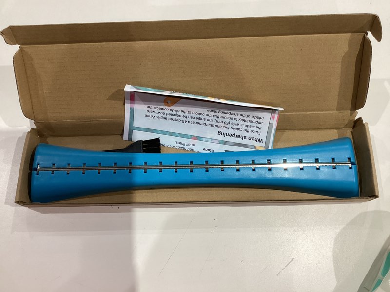 Condition photo showing Good Condition for Linear Rotary Blade Sharpener, Rotary Cutter Sharpener for 45mm and 60mm Blades, Manual Rotary Sharpener Tool made of 2 Diamond-Coated Sharpening Stones for Blade Repair, with Clean brush