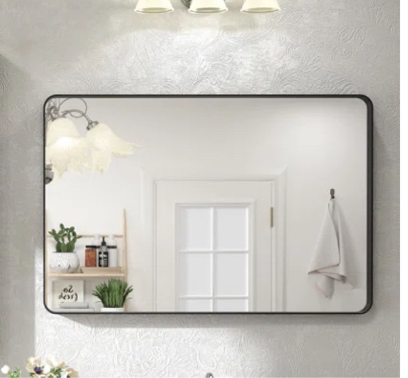 Aevar High-Strength Tempered Glass and Aluminum Alloy Framed French Cleat Mounted Wall Decor Bathroom Vanity Mirror with 5-Year Warranty 44”X36” 