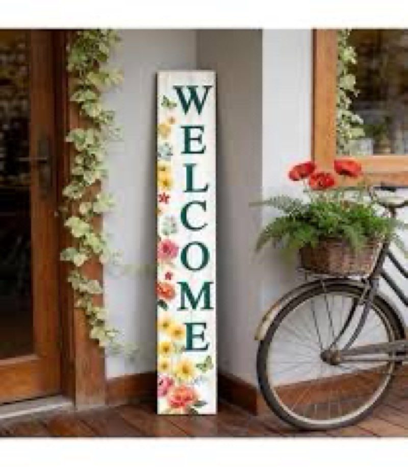 3d outdoor welcome sign for front porch standing 45"x9" large rustic farmhouse leaner tall vertical soild wooden framed plaque modren beautiful outside home front door decorations (black) black 3d welcome sign