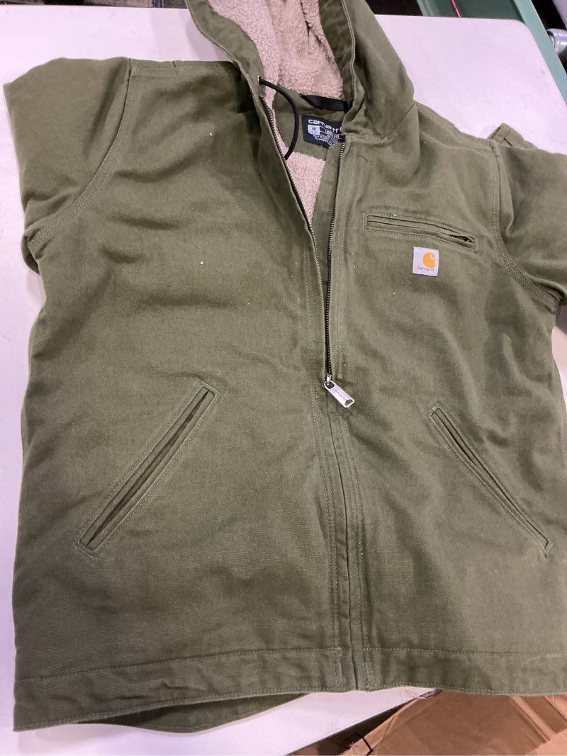 Condition photo showing item condition for Carhartt Women's Loose Fit Washed Duck Sherpa Lined Jacket, Basil, Medium