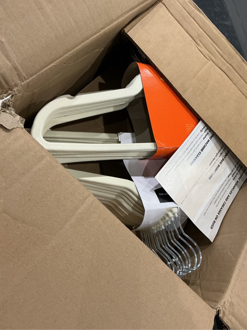 Condition photo showing Good Condition for amazon basics slim velvet non-slip space saving suit clothes hangers for closet organization, ivory/beige, 100-pack ivory/beige pack of 100