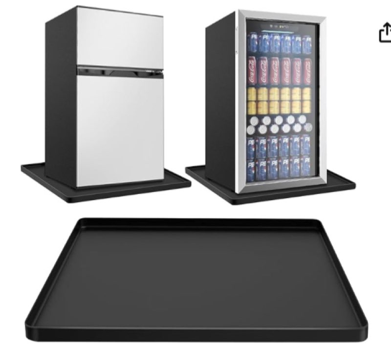 Mini Fridge Silicone Mat 24''x24 X0.6'' Under Refrigerator Mat Silicone Refrigerator Floor Mat Freezer Protect From Appliance Leaks Water Spills (Black) ( 2- Pack)