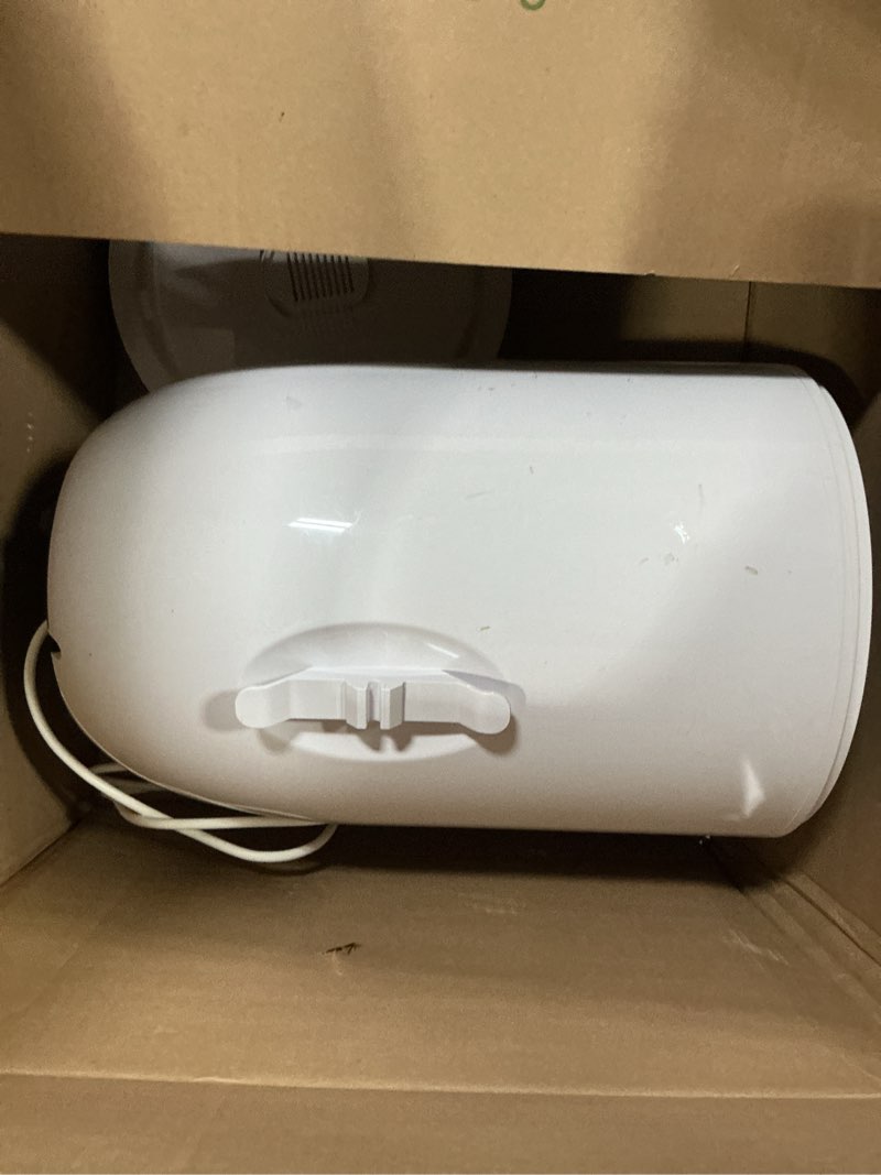 Condition photo showing As Is for fontaines luxury towel warmer for bathroom, spa - large heated thermal bucket, wood handle, safe auto shut off, fits up to two large 40x70 oversized towels or robes - white