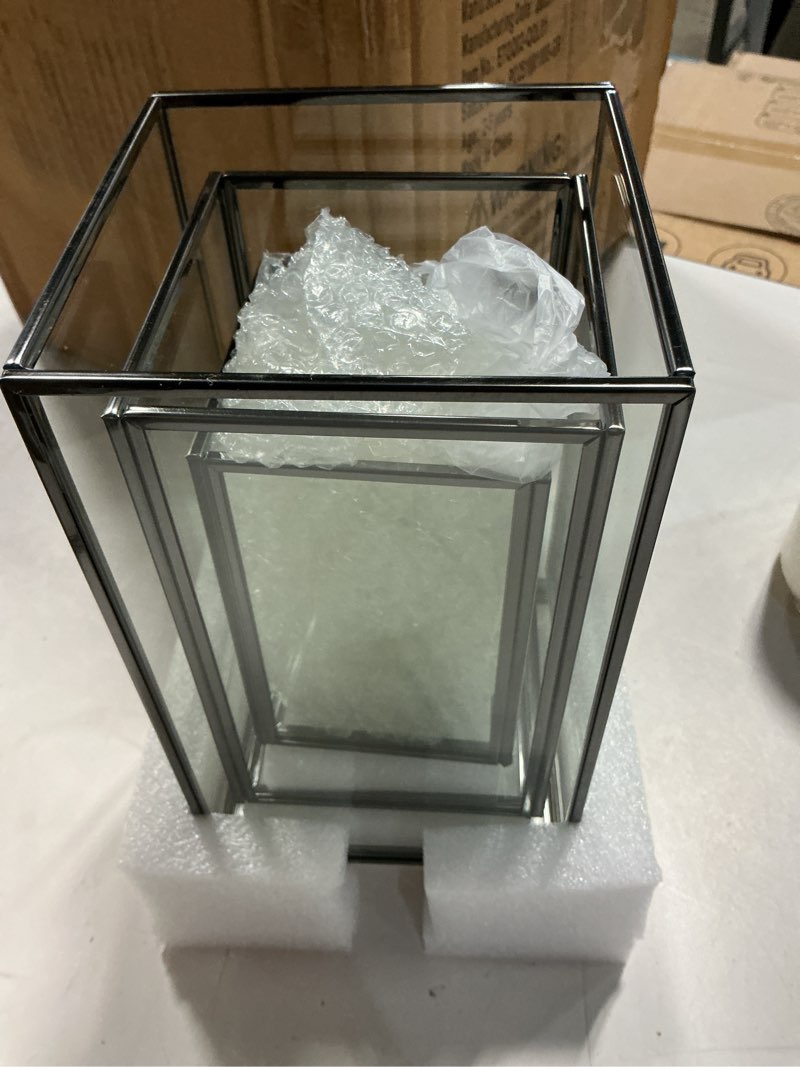 Condition photo showing Good Condition for phosphor glass hurricane candle holder set of 3 pcs black hurricane candleholders for wedding party holiday birthday home decor lanter black set of 3 pcs