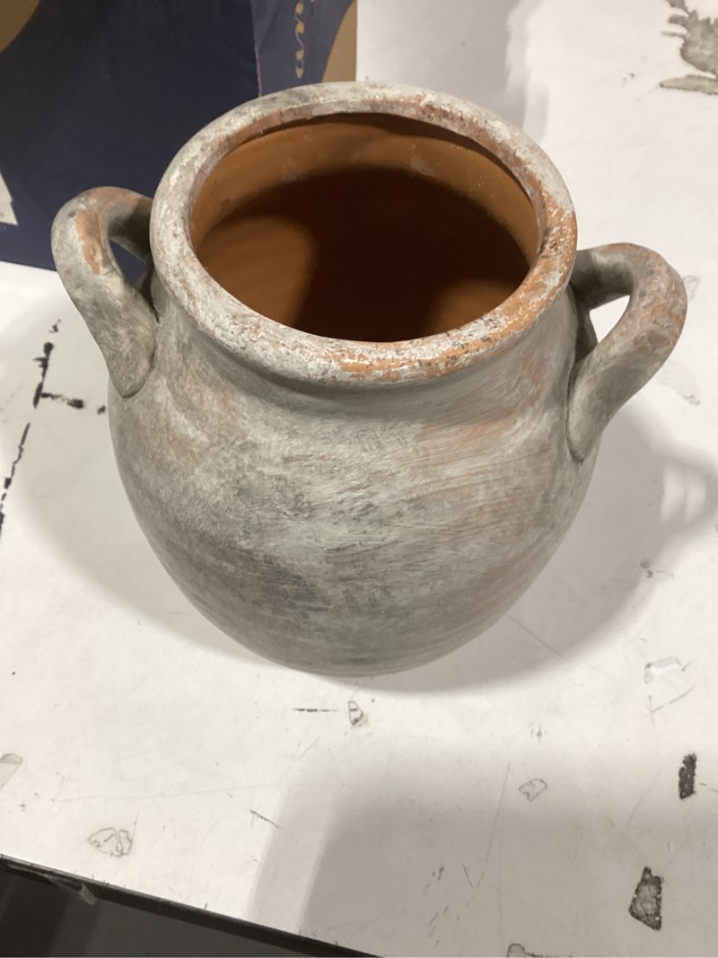 Condition photo showing Good Condition for Ceramic Flower Vase 7.6 inch Farmhouse Rustic Vase Decorative Pottery Terracotta Vases for Home Decor Table Mantle Fireplace Living Room Bathroom Wedding Centerpiece (Whitewashed) M-terracotta